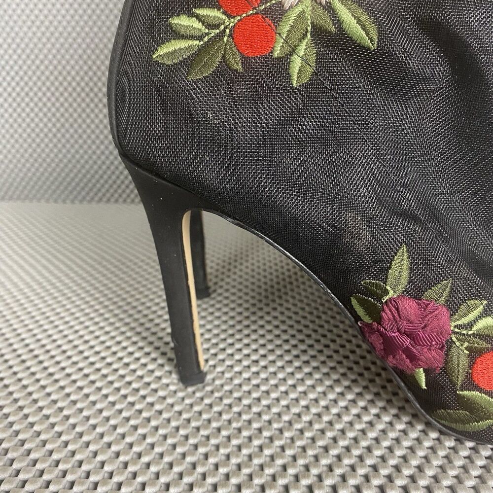 Gianni Bini Ankle Booties Heels Womens 9 M Black Floral Embroidered Zipper - Picture 11 of 14